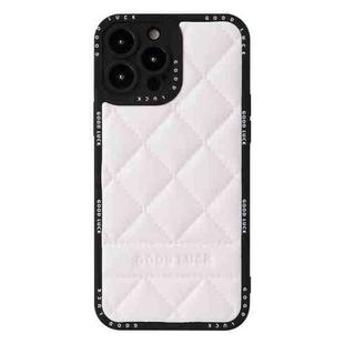 For iPhone 14 Pro Max Diamond Pattern Leather Phone Case(White)