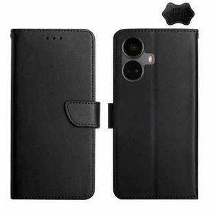For Realme 10 Pro+ Genuine Leather Fingerprint-proof Flip Phone Case(Black)