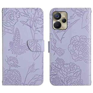 For Realme 9i 5G HT03 Skin Feel Butterfly Embossed Flip Leather Phone Case(Purple)