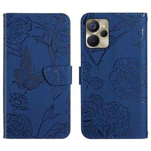For Realme 9i 5G HT03 Skin Feel Butterfly Embossed Flip Leather Phone Case(Blue)