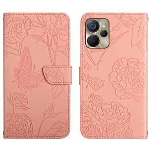For Realme 9i 5G HT03 Skin Feel Butterfly Embossed Flip Leather Phone Case(Pink)