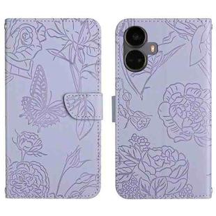 For Realme 10 Pro+ HT03 Skin Feel Butterfly Embossed Flip Leather Phone Case(Purple)