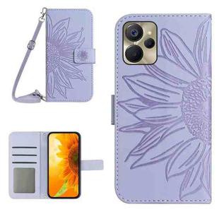 For Realme 9i 5G Skin Feel Sun Flower Pattern Flip Leather Phone Case with Lanyard(Purple)