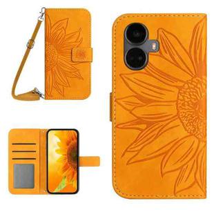 For Realme 10 Pro+ Skin Feel Sun Flower Pattern Flip Leather Phone Case with Lanyard(Yellow)