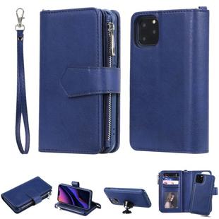 For iPhone 11 Pro 2 in 1 Solid Color Zipper Shockproof Protective Case with Card Slots & Bracket & Photo Holder & Wallet Function(Blue)