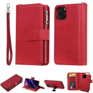 For iPhone 11 Pro 2 in 1 Solid Color Zipper Shockproof Protective Case with Card Slots & Bracket & Photo Holder & Wallet Function(Red)
