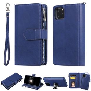 For iPhone 11 Pro Max 2 in 1 Solid Color Zipper Shockproof Protective Case with Card Slots & Bracket & Photo Holder & Wallet Function(Blue)