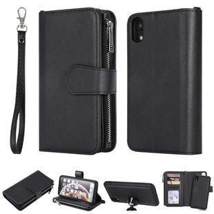 For iPhone XR 2 in 1 Solid Color Zipper Shockproof Protective Case with Card Slots & Bracket & Photo Holder & Wallet Function(Black)