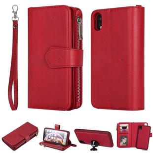 For iPhone XR 2 in 1 Solid Color Zipper Shockproof Protective Case with Card Slots & Bracket & Photo Holder & Wallet Function(Red)