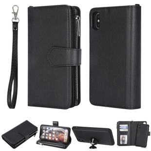 For iPhone XS Max 2 in 1 Solid Color Zipper Shockproof Protective Case with Card Slots & Bracket & Photo Holder & Wallet Function(Black)