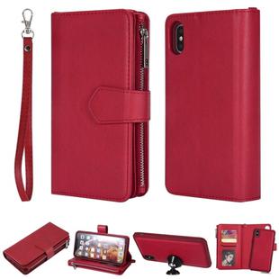 For iPhone XS Max 2 in 1 Solid Color Zipper Shockproof Protective Case with Card Slots & Bracket & Photo Holder & Wallet Function(Red)