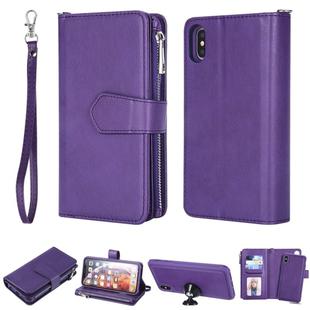 For iPhone XS Max 2 in 1 Solid Color Zipper Shockproof Protective Case with Card Slots & Bracket & Photo Holder & Wallet Function(Purple)