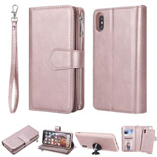 For iPhone XS Max 2 in 1 Solid Color Zipper Shockproof Protective Case with Card Slots & Bracket & Photo Holder & Wallet Function(Rose Gold)