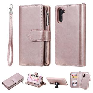 For Galaxy Note 10 2 in 1 Solid Color Zipper Shockproof Protective Case with Card Slots & Bracket & Photo Holder & Wallet Function(Rose Gold)