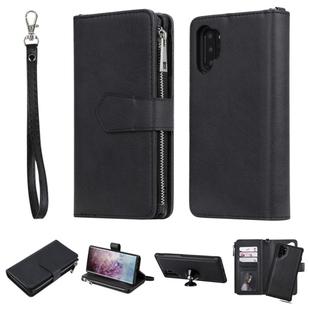 For Galaxy Note 10 Pro 2 in 1 Solid Color Zipper Shockproof Protective Case with Card Slots & Bracket & Photo Holder & Wallet Function(Black)