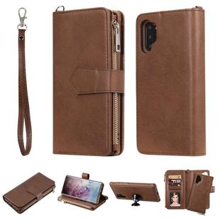 For Galaxy Note 10 Pro 2 in 1 Solid Color Zipper Shockproof Protective Case with Card Slots & Bracket & Photo Holder & Wallet Function(Brown)