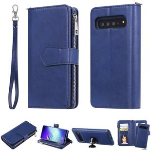For Galaxy S10 5G 2 in 1 Solid Color Zipper Shockproof Protective Case with Card Slots & Bracket & Photo Holder & Wallet Function(Blue)