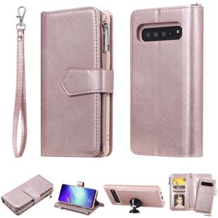 For Galaxy S10 5G 2 in 1 Solid Color Zipper Shockproof Protective Case with Card Slots & Bracket & Photo Holder & Wallet Function(Rose Gold)