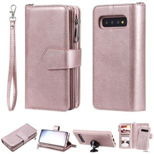 For Galaxy S10 2 in 1 Solid Color Zipper Shockproof Protective Case with Card Slots & Bracket & Photo Holder & Wallet Function(Rose Gold)