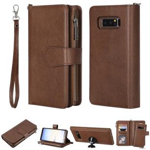 For Galaxy Note 8 2 in 1 Solid Color Zipper Shockproof Protective Case with Card Slots & Bracket & Photo Holder & Wallet Function(Brown)