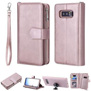 For Galaxy Note 8 2 in 1 Solid Color Zipper Shockproof Protective Case with Card Slots & Bracket & Photo Holder & Wallet Function(Rose Gold)