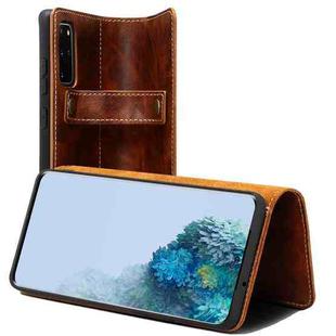 For Samsung Galaxy S20+ Denior Oil Wax Cowhide DK Magnetic Button Leather Phone Case(Brown)