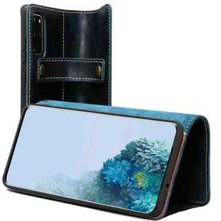 For Samsung Galaxy S20+ Denior Oil Wax Cowhide DK Magnetic Button Leather Phone Case(Dark Blue)