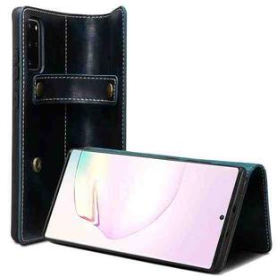 For Samsung Galaxy Note20 Denior Oil Wax Cowhide DK Magnetic Button Leather Phone Case(Dark Blue)