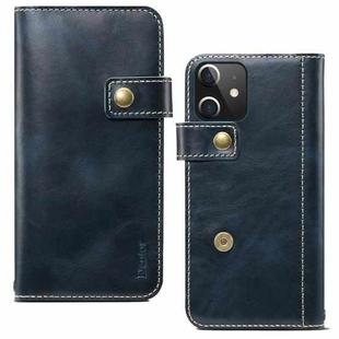 For iPhone 12 mini Denior Oil Wax Cowhide DK Magnetic Button Leather Phone Case(Dark Blue)
