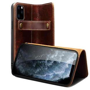 For iPhone 12 / 12 Pro Denior Oil Wax Cowhide DK Magnetic Button Leather Phone Case(Brown)