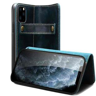 For iPhone 12 / 12 Pro Denior Oil Wax Cowhide DK Magnetic Button Leather Phone Case(Dark Blue)