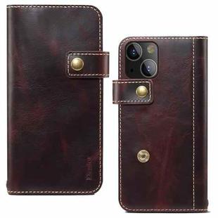 For iPhone 13 mini Denior Oil Wax Cowhide DK Magnetic Button Leather Phone Case(Dark Red)