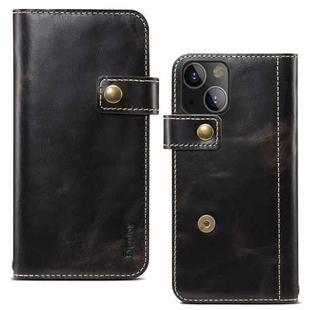 For iPhone 13 Denior Oil Wax Cowhide DK Magnetic Button Leather Phone Case(Black)