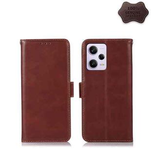 For Xiaomi Redmi Note 12 Pro 5G China Crazy Horse Top Layer Cowhide Leather Phone Case(Brown)