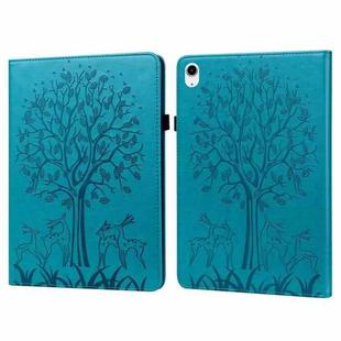 For iPad 10th Gen 10.9 2022 Tree & Deer Embossed Leather Tablet Case(Blue)