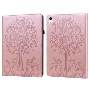 For iPad 10th Gen 10.9 2022 Tree & Deer Embossed Leather Tablet Case(Pink)