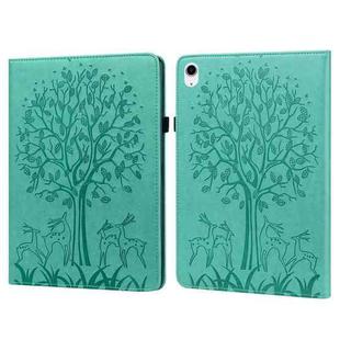 For iPad 10th Gen 10.9 2022 Tree & Deer Embossed Leather Tablet Case(Green)