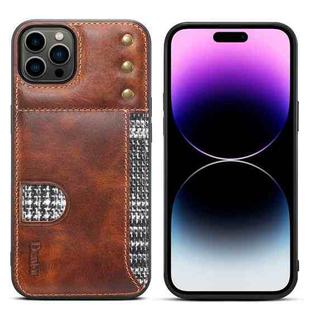For iPhone 14 Pro Max Denior Oil Wax Cowhide Card Slot Phone Case(Brown)