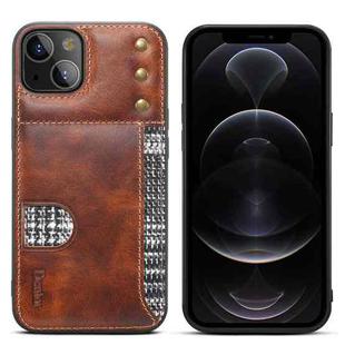 For iPhone 14 Plus Denior Oil Wax Cowhide Card Slot Phone Case(Brown)