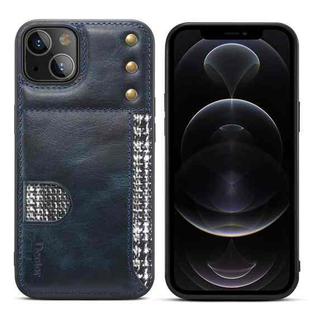 For iPhone 14 Plus Denior Oil Wax Cowhide Card Slot Phone Case(Blue)