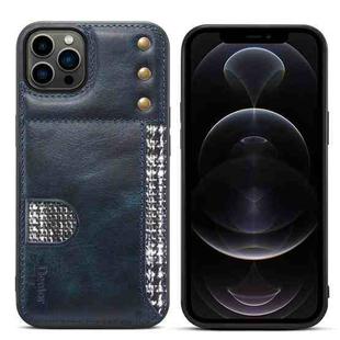 For iPhone 12 Pro Max Denior Oil Wax Cowhide Card Slot Phone Case(Blue)