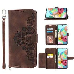 For Nothing Phone 1 Skin-feel Flowers Embossed Wallet Leather Phone Case(Brown)