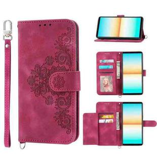 For Sony Xperia 5 IV Skin-feel Flowers Embossed Wallet Leather Phone Case(Wine Red)
