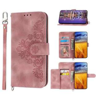 For OPPO A17 4G Skin-feel Flowers Embossed Wallet Leather Phone Case(Pink)