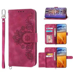 For OPPO A17 4G Skin-feel Flowers Embossed Wallet Leather Phone Case(Wine Red)