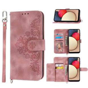 For Sharp Simple Sumaho 5 Skin-feel Flowers Embossed Wallet Leather Phone Case(Pink)