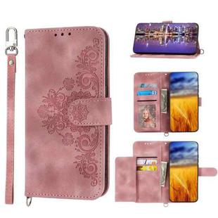 For Sharp Aquos R6 Skin-feel Flowers Embossed Wallet Leather Phone Case(Pink)