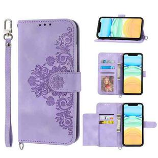 For Xiaomi Redmi A1 Skin-feel Flowers Embossed Wallet Leather Phone Case(Purple)