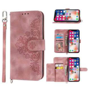 For Samsung Galaxy A22e / A23e / A23s / A23 5G JP Skin-feel Flowers Embossed Wallet Leather Phone Case(Pink)
