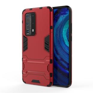 For Huawei P40 Pro Shockproof PC + TPU Protective Case with Hidden Holder(Red)